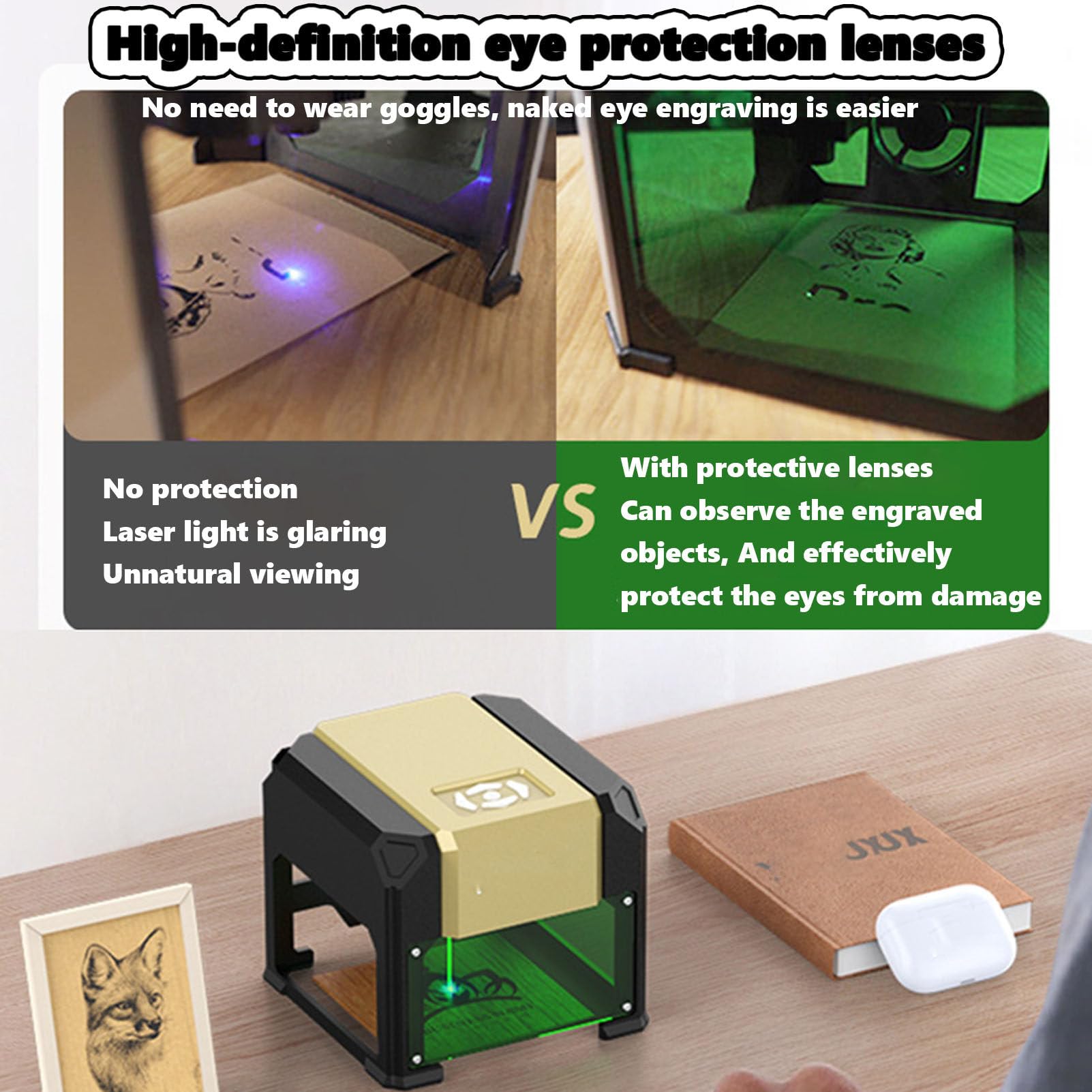 Macchina per incisione portatile, incisore laser da tavolo Controllo Windows o APP Facile configurazione per principianti per plastica/ceramica/vetro/cibo/legno vinile pelle vetro/arte fai da te