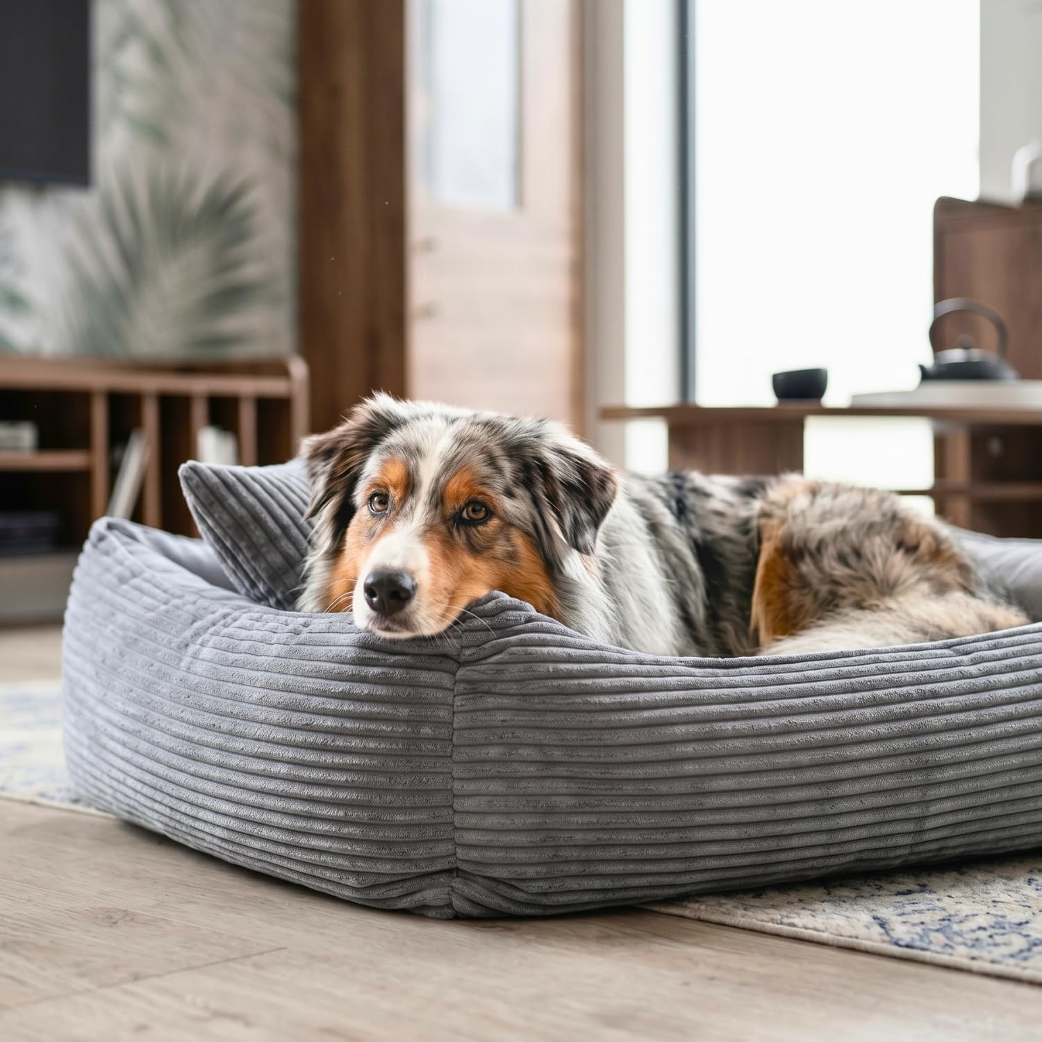 4L Textil Molly Cuccia per Cani in Velluto a Coste - Letto Grigio Taglia Grande - Cuscino Divano (100x80 cm) | Con fodera e cerniera, lavabile in lavatrice