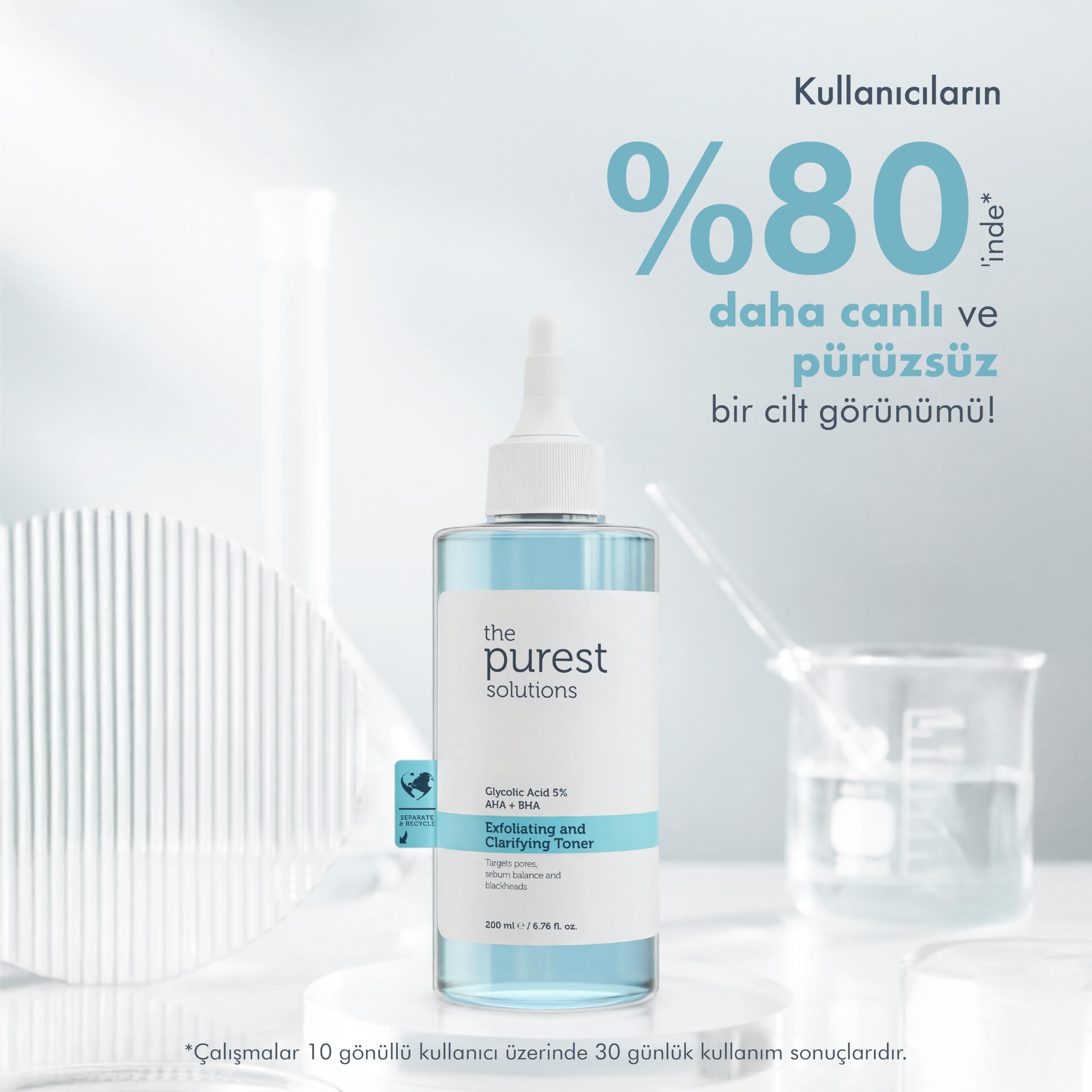 The Purest Solutions, Gözenek ve Siyah Nokta Görünümünü Azaltmaya Yardımcı Arındırıcı Tonik,%5 Glikolik Asit, AHA, BHA, 200 ml