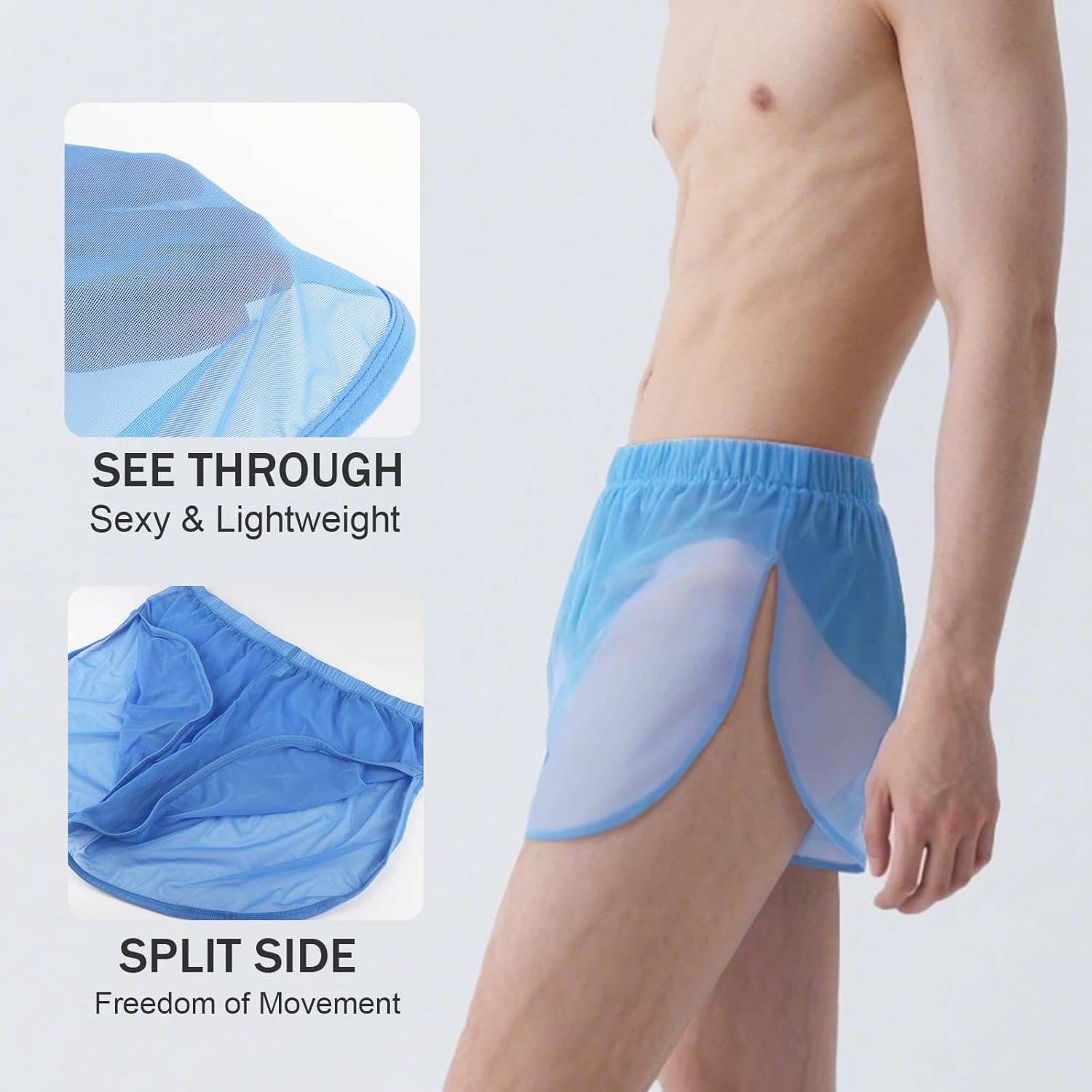 YINYOUYU Mens Sexy Mesh See Through Shorts Underwear Loose Sheer Breathable Boxers Short - Image 4