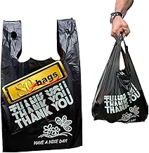 YoYoRain Black Thank you bags, HEAVY DUTY 22MIC bags, Black Plastic Bags with handle, Grocery shopping bag Reusable and Disposable Supermarket Bag 11''x6''x21'' (80PCS)Disposable Supermarket Bag 11''x6''x21'' (80PCS)