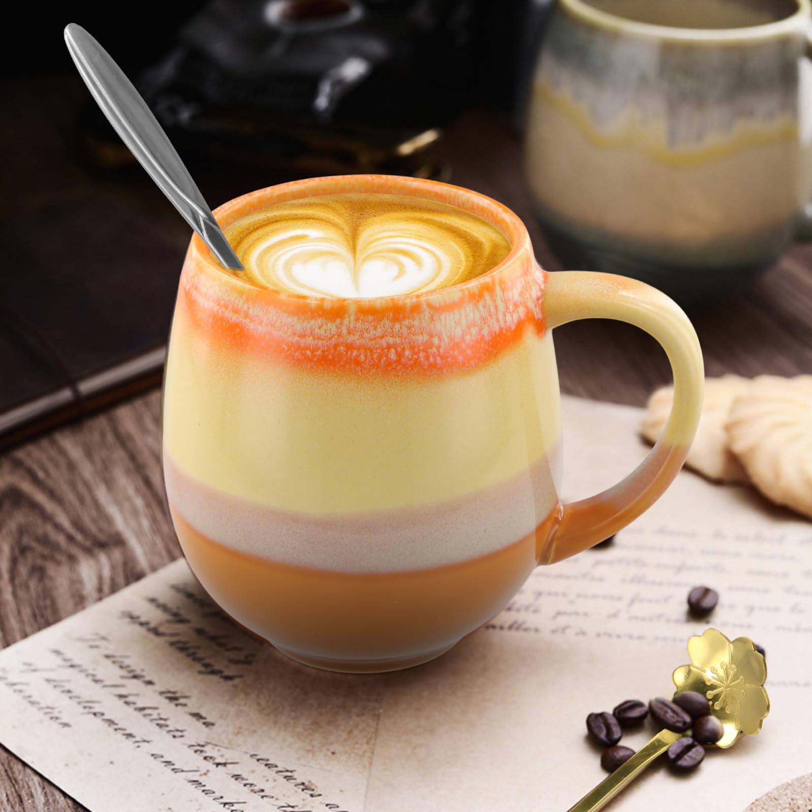 RELEDESA 500ml Tazza da Caffè Ceramica con Manico Grande, 18Oz Tazza da Tè per l'ufficio e la Casa, Adatta al Microonde e alla Lavastoviglie, Struttura Smaltata a Mano (500ml-Verde Inchiostro