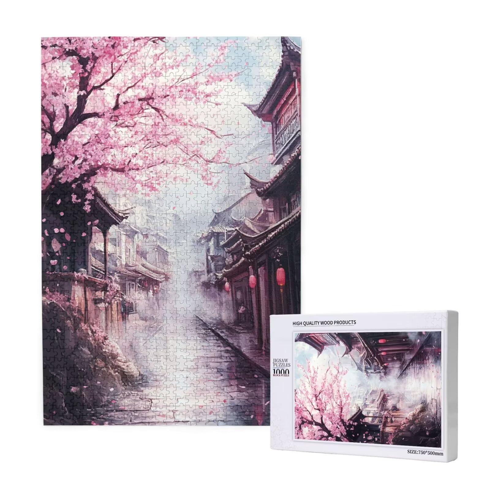 Puzzles Paisaje 1000 Adultos, Puzzle Japón con Cajas y Cartel, Juego Clásico de Puzzle Arte para Entretenimiento Adultos, Regalos de Decoración del Hogar para Pasatiempos Creativos de Mujeres 2T-1870