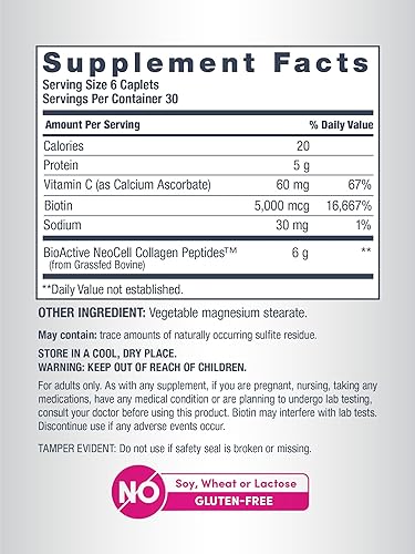 Miniatura 4 de NeoCell Advanced Péptidos de colágeno  360 cápsulas  6000 mg  Bovino alimentado con pasto  con vitamina C y biotina  Suplemento sin OMG, gluten y