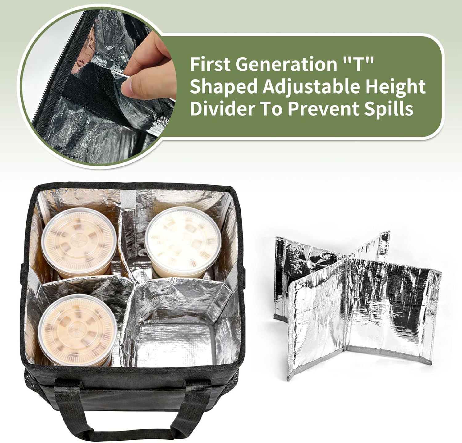 Cup Carrier | with Adjustable Dividers Shoulder Strap Large - Portable Drink Carrier 4-Cup Holder | for Coffee Juice Beer Water Bottle Delivery Car Travel Camping Picnic