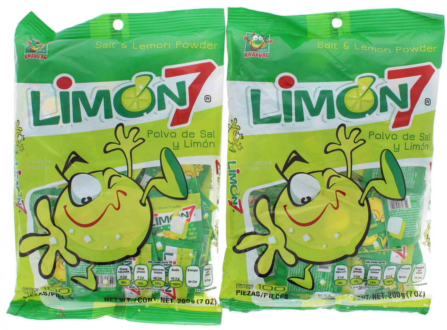 2 Pk. Limon 7 Salt & Lemon Powder Mexican Candy 100 Pieces