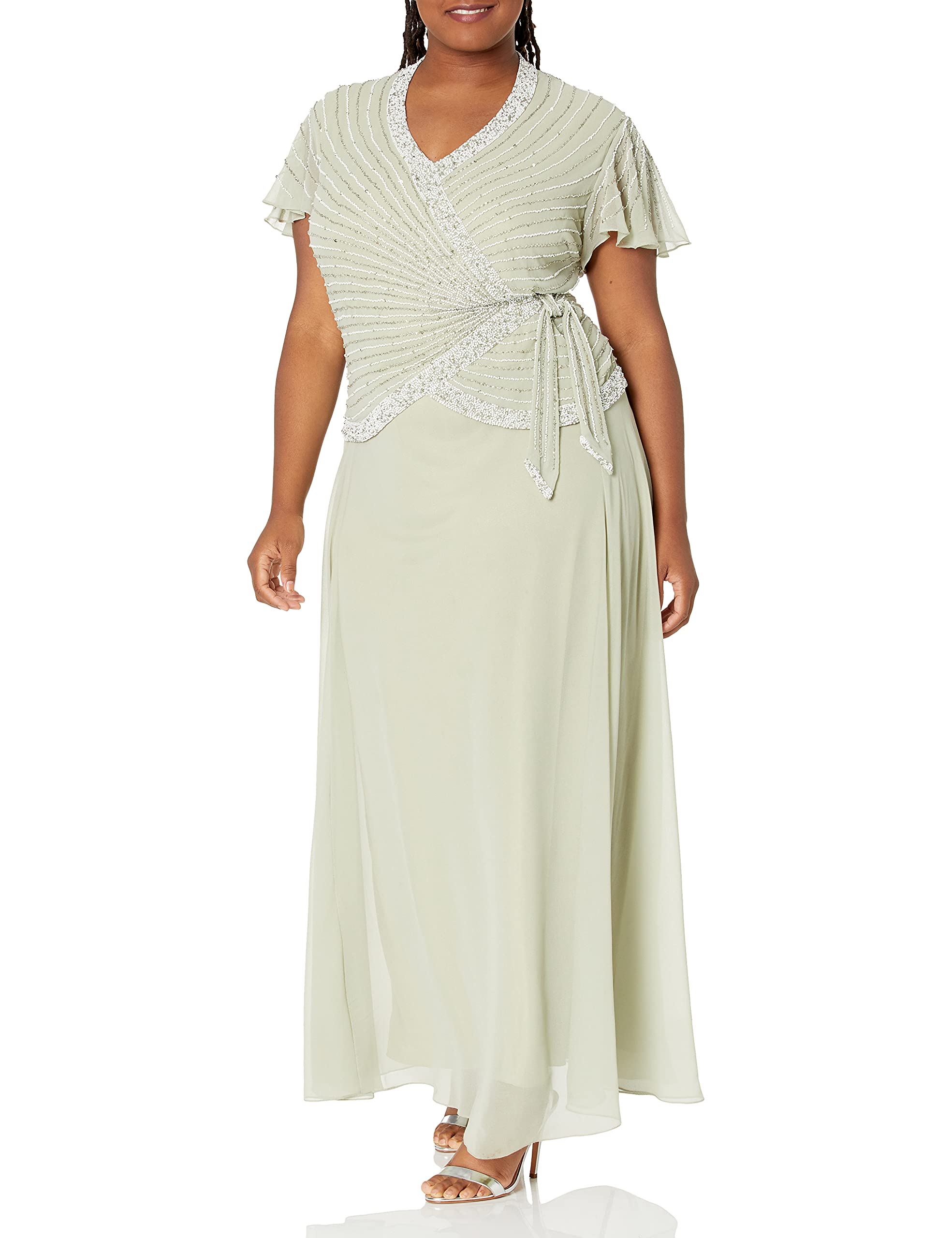 J Kara womens Plus Size Beaded Flutter Sleeve Dress Special Occasion Dress