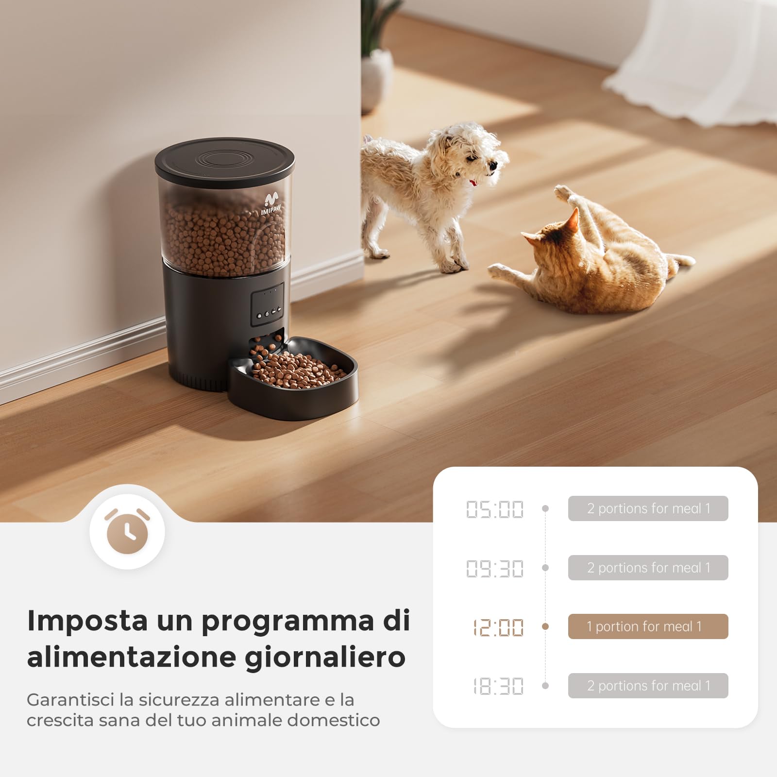 IMIPAW Distributore Automatico Cibo per Gatti - Alimentatore Intelligente 3L, Controllo APP, Timer Programmabile, 10 Pasti al Giorno, Dispenser Cibo per Cani Domestici di Taglia Piccola e Media