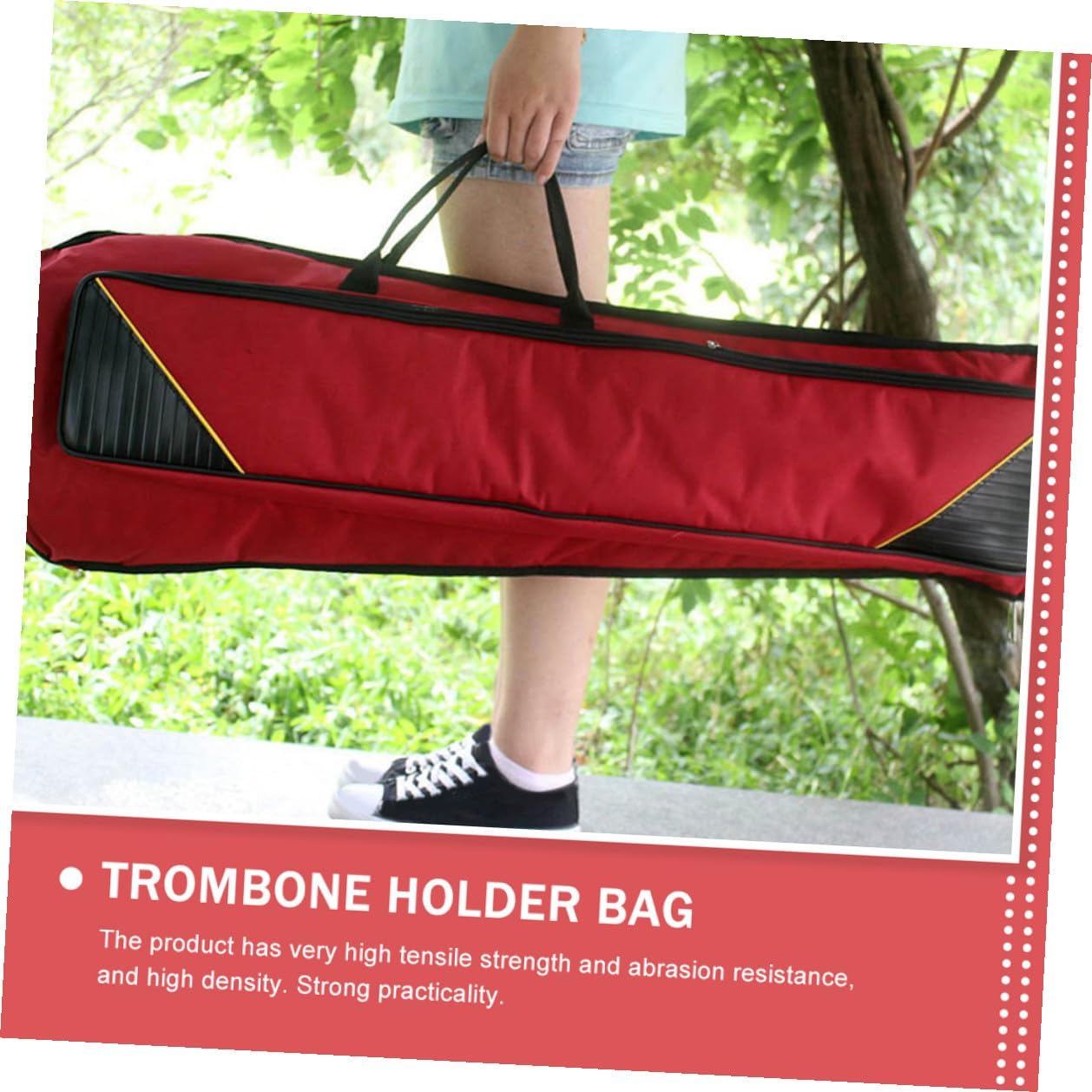 TIDTALEO Waterproof Thickened Oxford Cloth Tenor Trombone Bag with Handles, Portable Red Instrument Protective Storage Case for Travel and Performance
