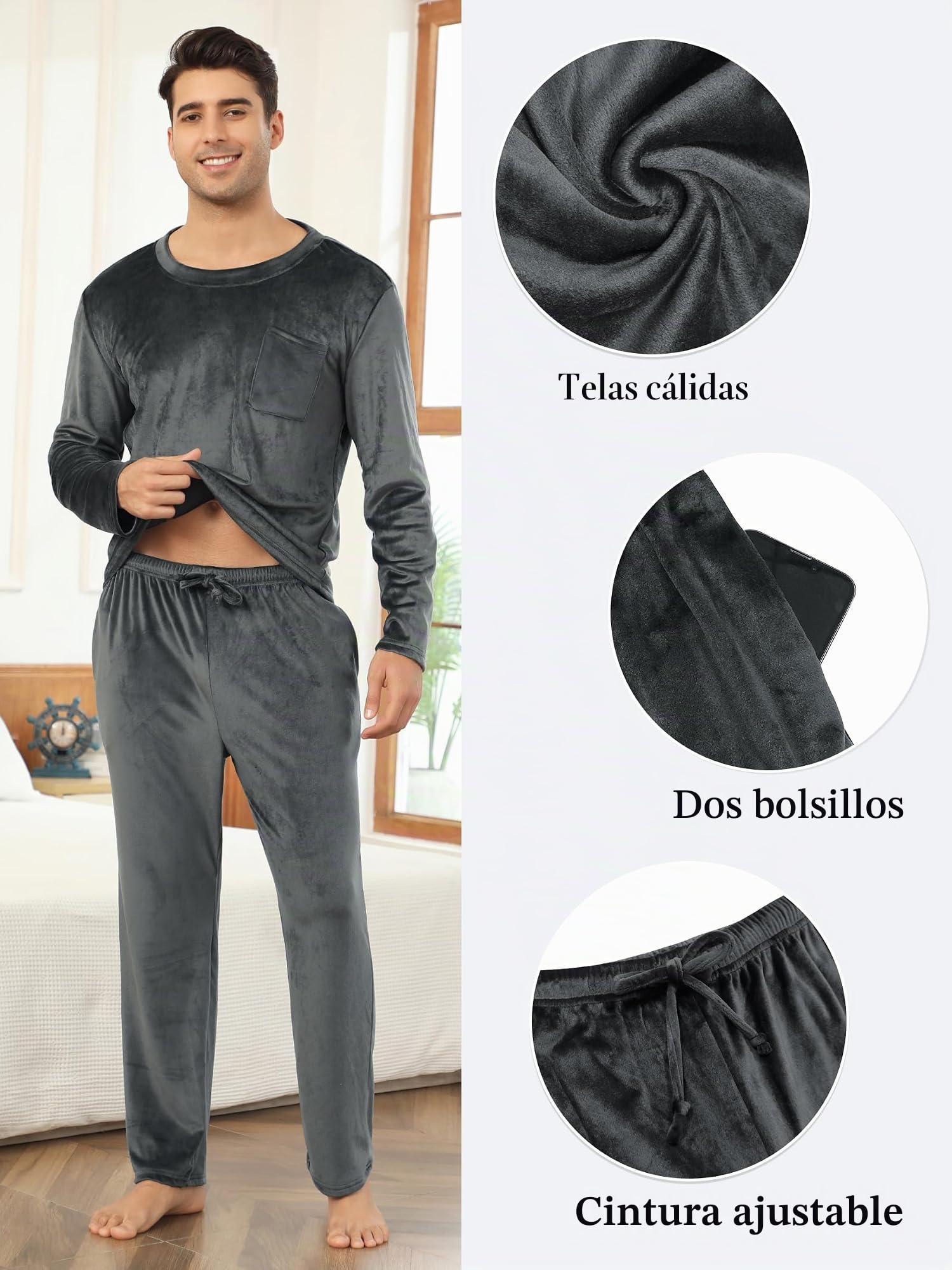 Vlazom Conjunto de Pijama de Invierno para Hombre - Pijama de Franela para casa S-XXL