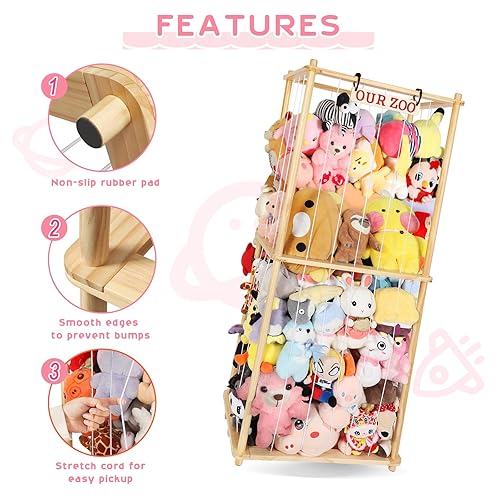 Miniatura 4 de Almacenamiento de animales de peluche extra grande para organizador de esquina, material de madera de alta calidad con cordón elástico para hasta