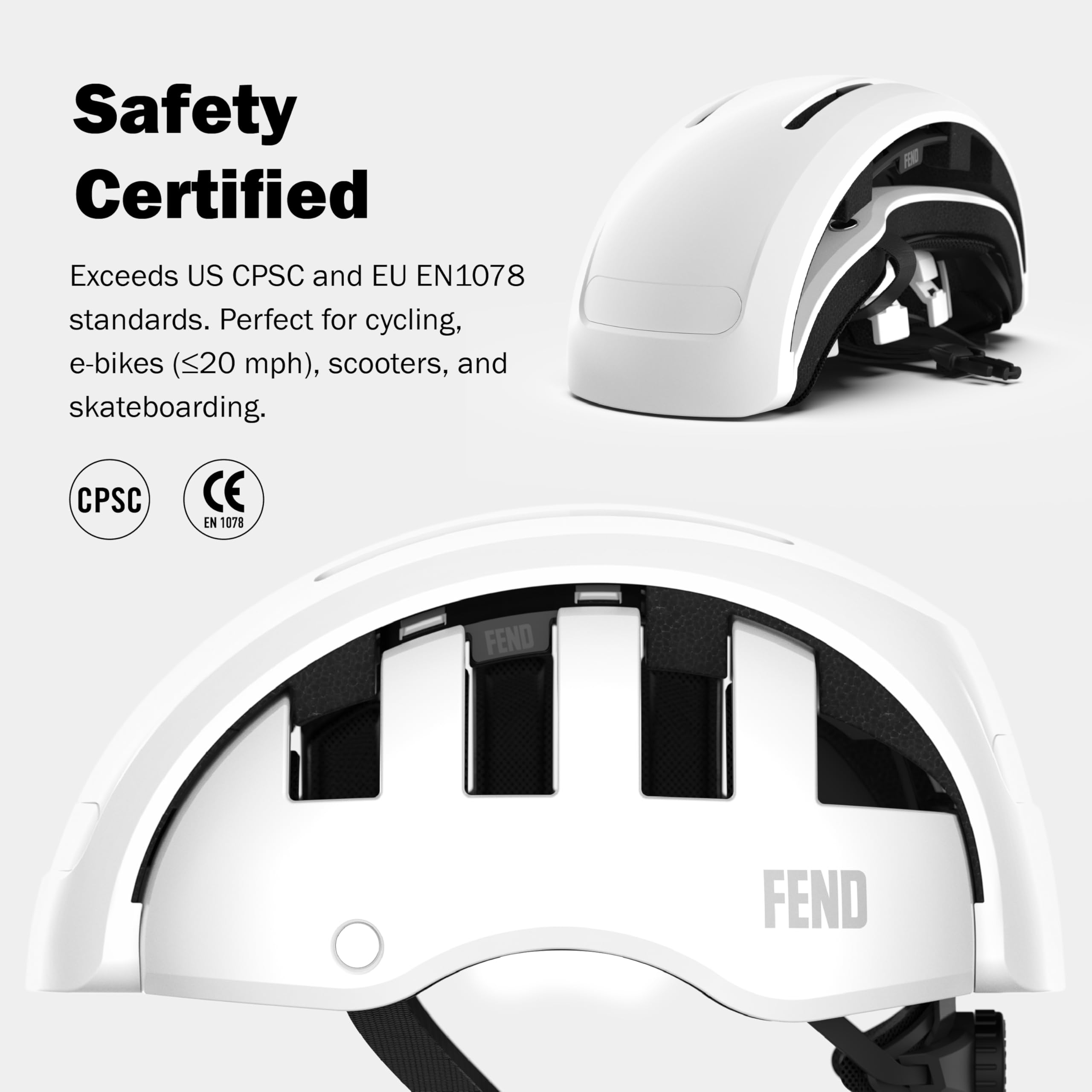FEND Casco da bicicletta super pieghevole, certificato CPSC/EN1078, per adulti, pendolari, e-bike, scooter