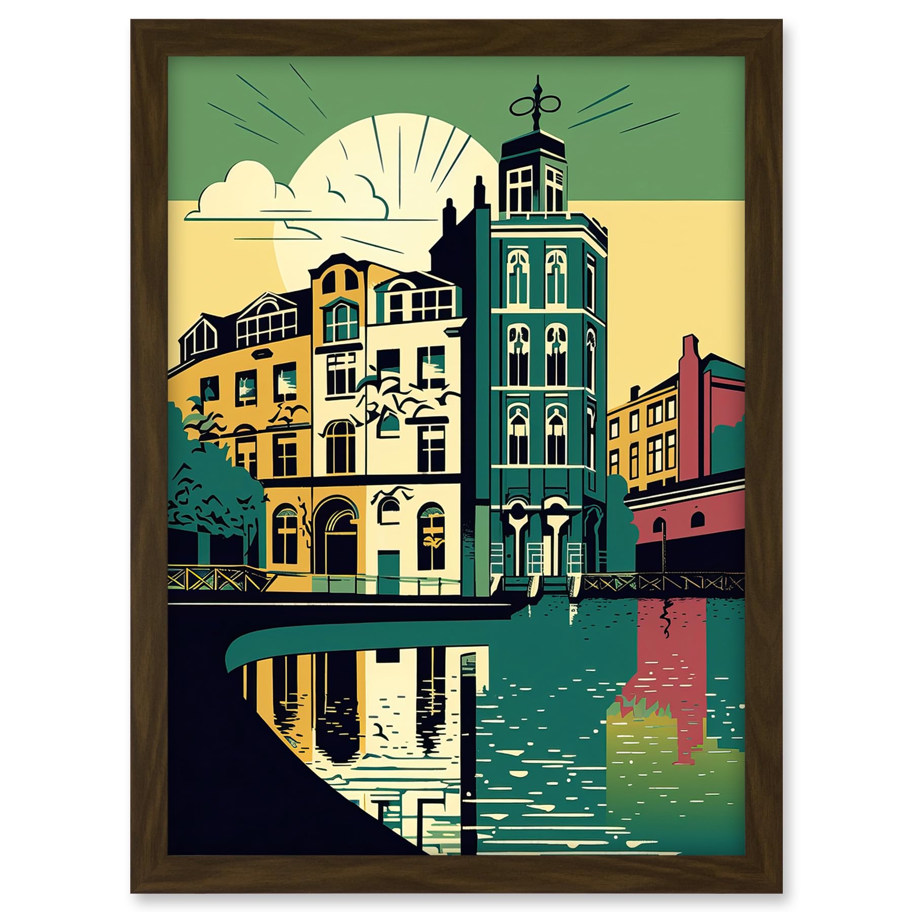 Artery8 Leeds City Architecture Waterfront Illustration Artwork Framed A3 Wall Art Print