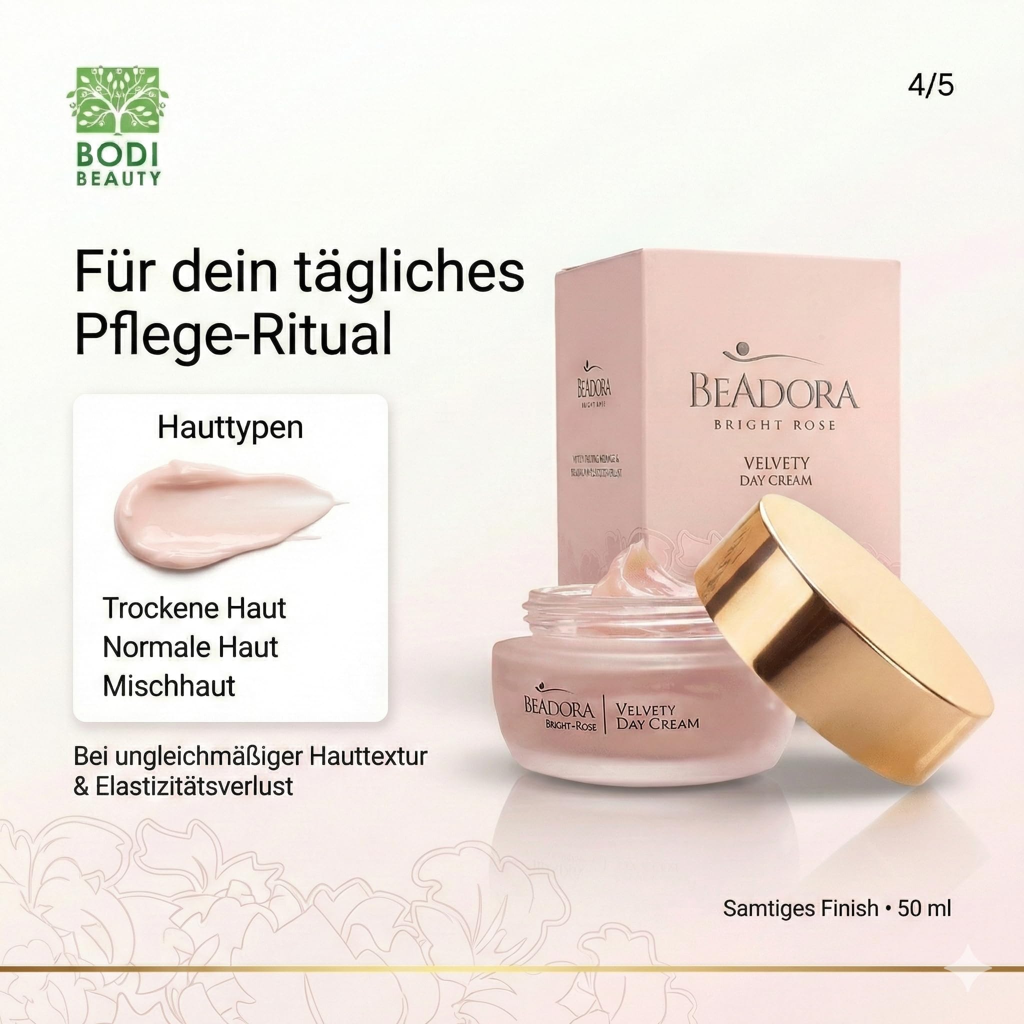BeAdora Rose Tagescreme 50 ml mit Rosenöl & Hyaluronsäure | Samtige Tagespflege mit Rosenöl, weißem Trüffel & Hyaluron für langanhaltende Feuchtigkeit den ganzen Tag
