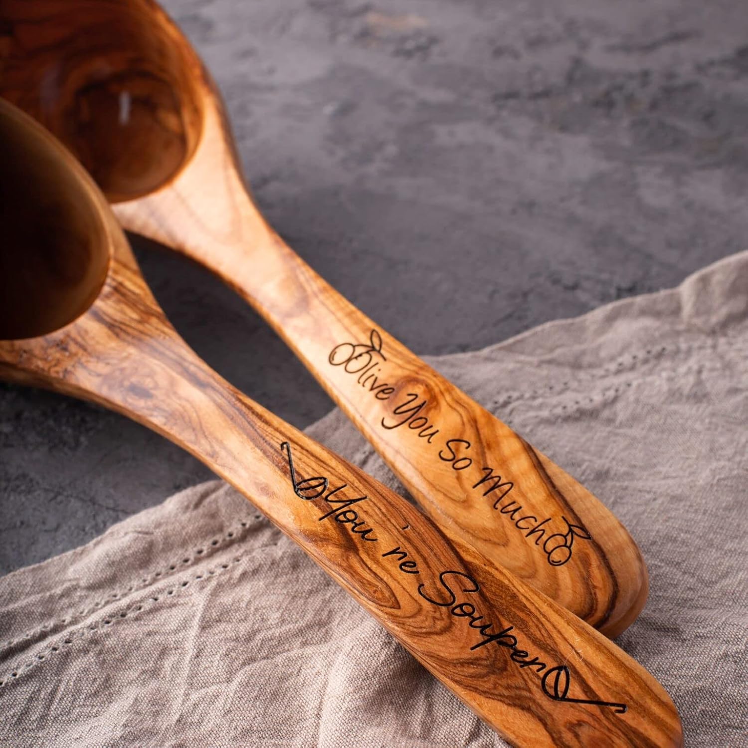 Forest Decor Personalized Ladle, Wooden Soup Ladle for Serving, Olive Wood Spoon for Soups and Gravy, Chili Cook Off, Wood Spoon Prizes, Cook Off Trophies, Handcrafted, 100% Natural & Eco Friendly