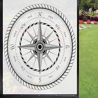 Compass Frosted Window Film Decorative Film,Sign of Wind Rose Navigation Tool Nautical Marine Discovery Exploration Sun Block for Home Glass Door Kitchen,Charcoal Grey White, 24x36 inch