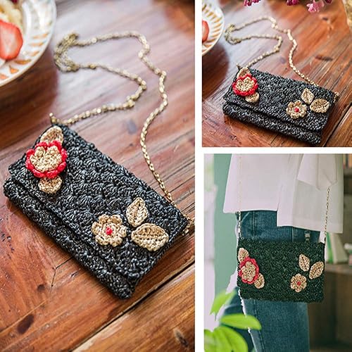 Miniatura 5 de Hilado de ganchillo negro para sombrero de sol de verano, bolsa de playa, hilo de paja de ganchillo hilo de rafia hecho a mano, 656.2 ft218 yardas