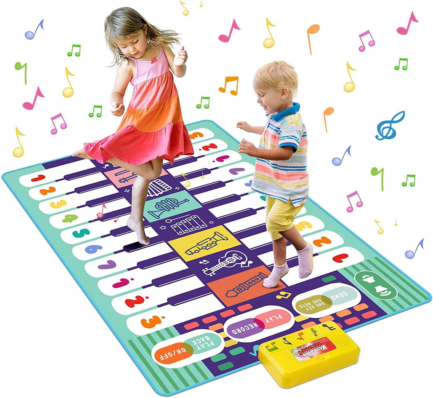 Beauenty Floor Piano Mat for Kids Toddlers Baby, 20 Keys Music Dance Mat - Volume Control, 8 Instrument Sounds, Built-in Demos, Record & Playback, Gift for Boys Girls, 55x27.5in (style D)