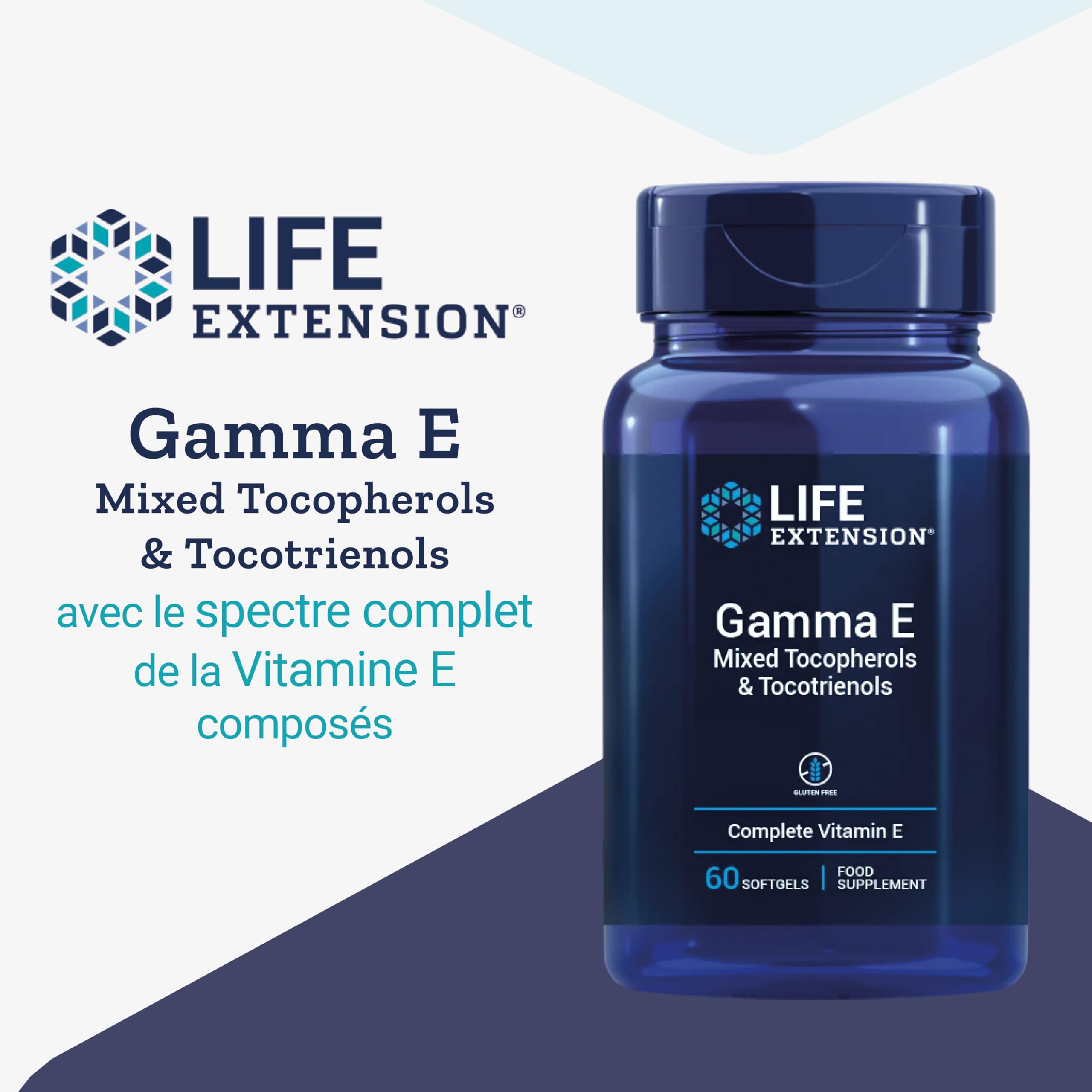 Life Extension, Gamma E, Tocophérols et Tocotriénols Mélangés, 10mg, 60 Capsules molles, Sans Gluten, Sans Soja, Sans OGM