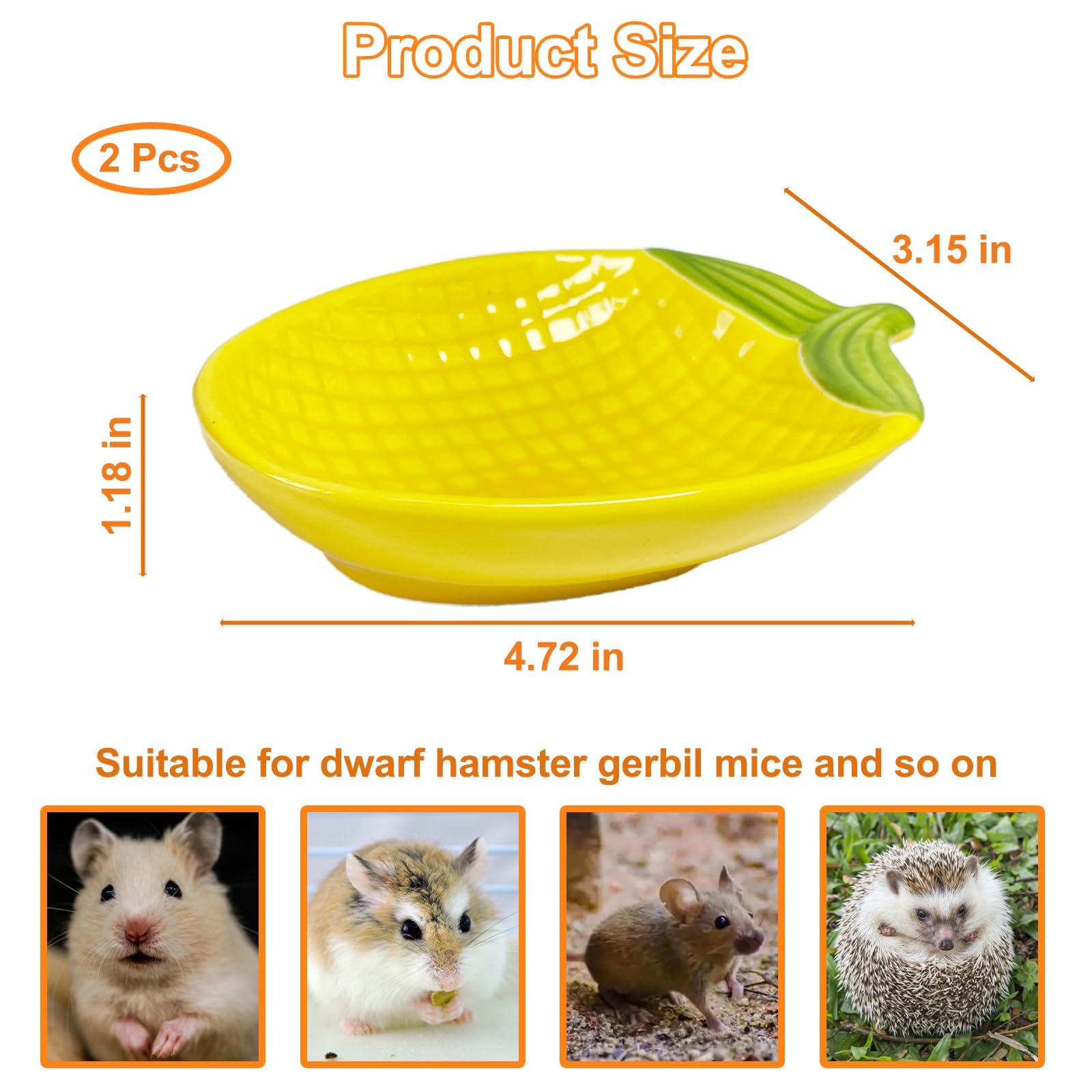 2 x Hamsternapf für Hamster, Futterschale, Keramik, Futternapf, Wasser-Futternapf für Rennmäuse, Ratten, Mäuse, Igel (Mais)