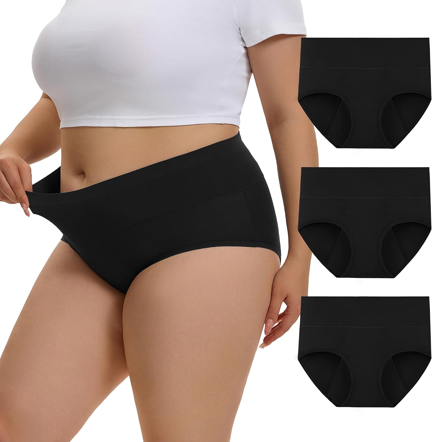 INNERSY Women's Plus Size Period Underwear High Waist Heavy Flow 3-Pack