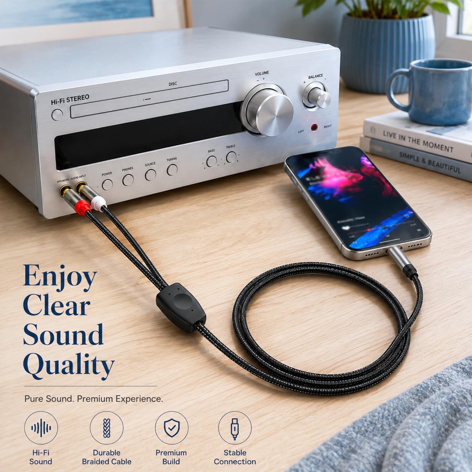 3.5mm Klinke auf Cinch Kabel, Klinke 3.5mm auf 2 Cinch Kabel 2m, Stereo Audio AUX Kabel Vergoldete Stecker, RCA Adapterkabel für TV PC Handy Lautsprecher Autoradio Verstärker Soundbar Nylonkabel