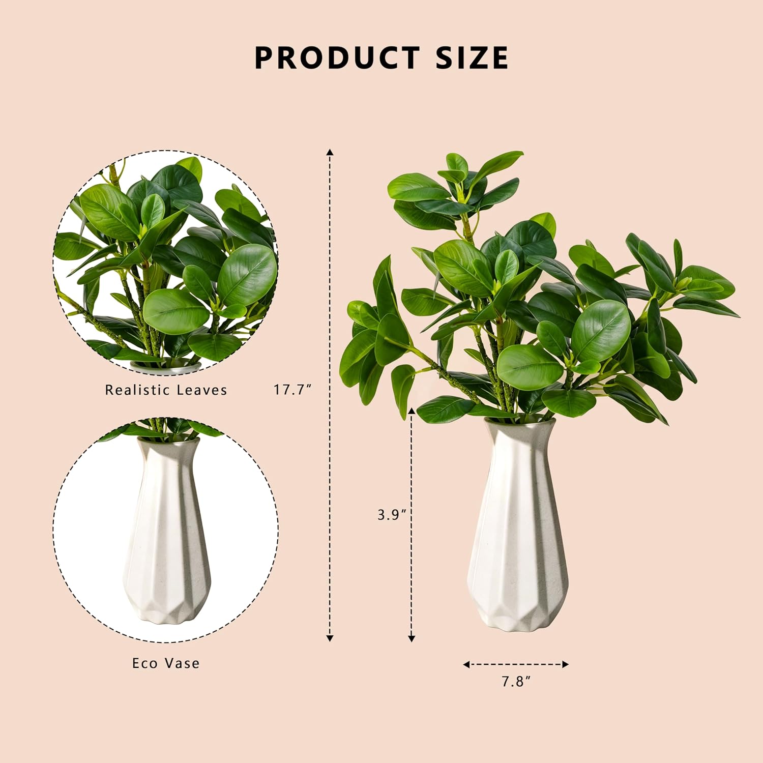 Small Fake Plants in White Vase for Indoor Home Decor | Artificial greenery, Plastic leaves, Perfect for office, bathroom & kitchen counter, No sun, No watering needed.