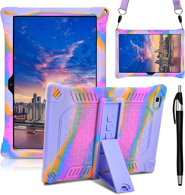 KATUMO 10.1 inch Silicone Case Compatible with Teclast P20HD/M40, Notepad 102, Blackview Tab 8E Tablet,YESTEL T5, Pritom Tronpad L10, WINNOVO P20, with Stylus Pen Shoulder Strap