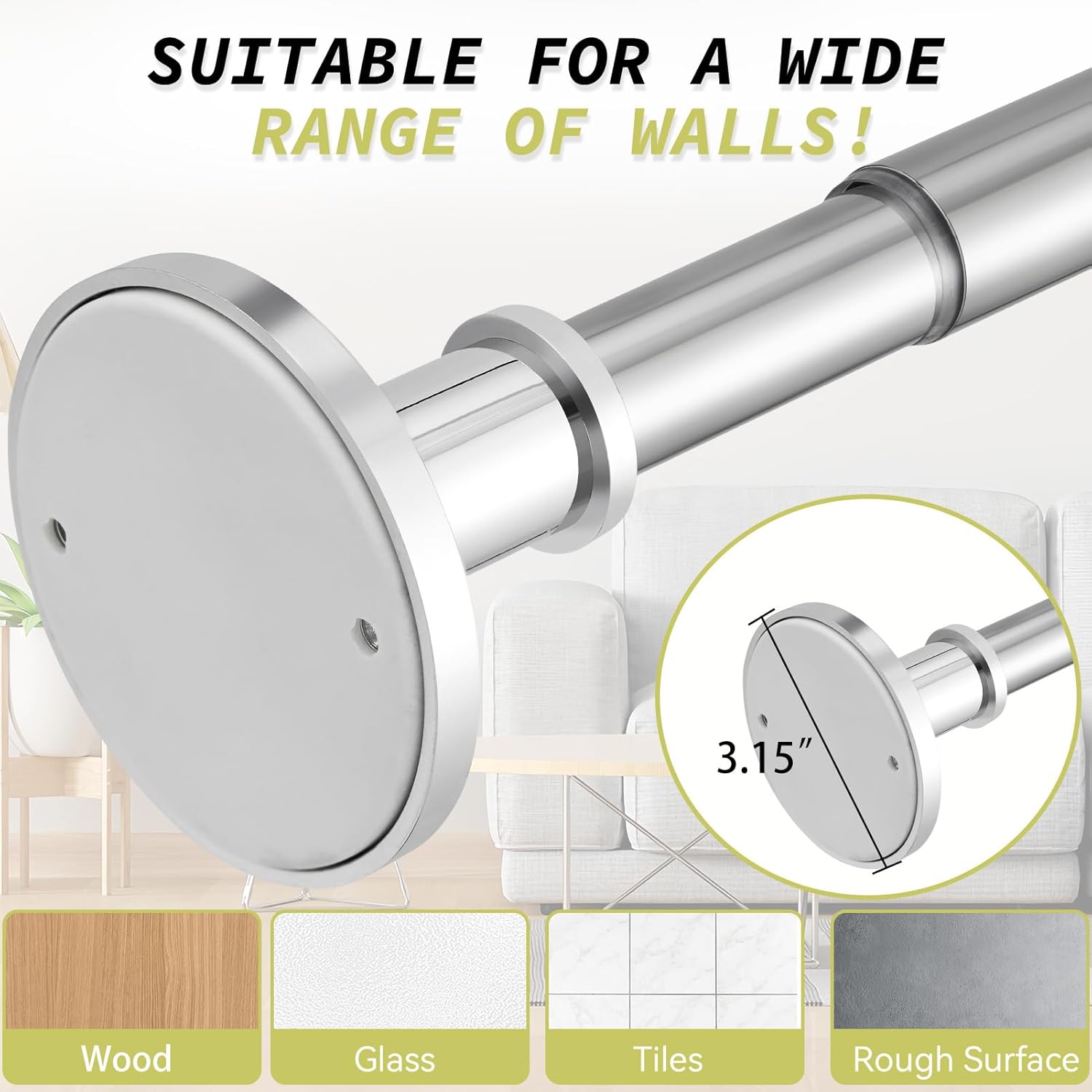 Tension Curtain Rod 31 to 124 in Extra Long Curtain Rod Adjustable Heavy Duty Silver Spring Shower Curtain Rod for Bathroom Windows Room Divider Never Rust