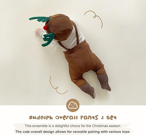 Miniatura 5 de Conjunto de disfraz de Navidad para bebé de 0 a 18 meses, Rudolph & Elf, sombrero y pantalones con correas de algodón elástico, perfecto traje