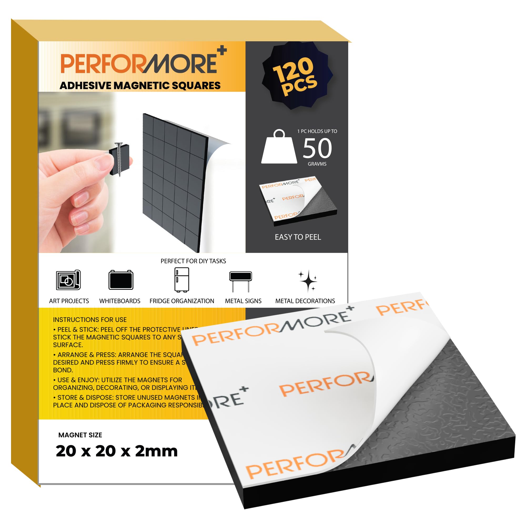 Imanes cuadrados de 20x20x2 mm con imán autoadhesivo 3M para manualidades y proyectos