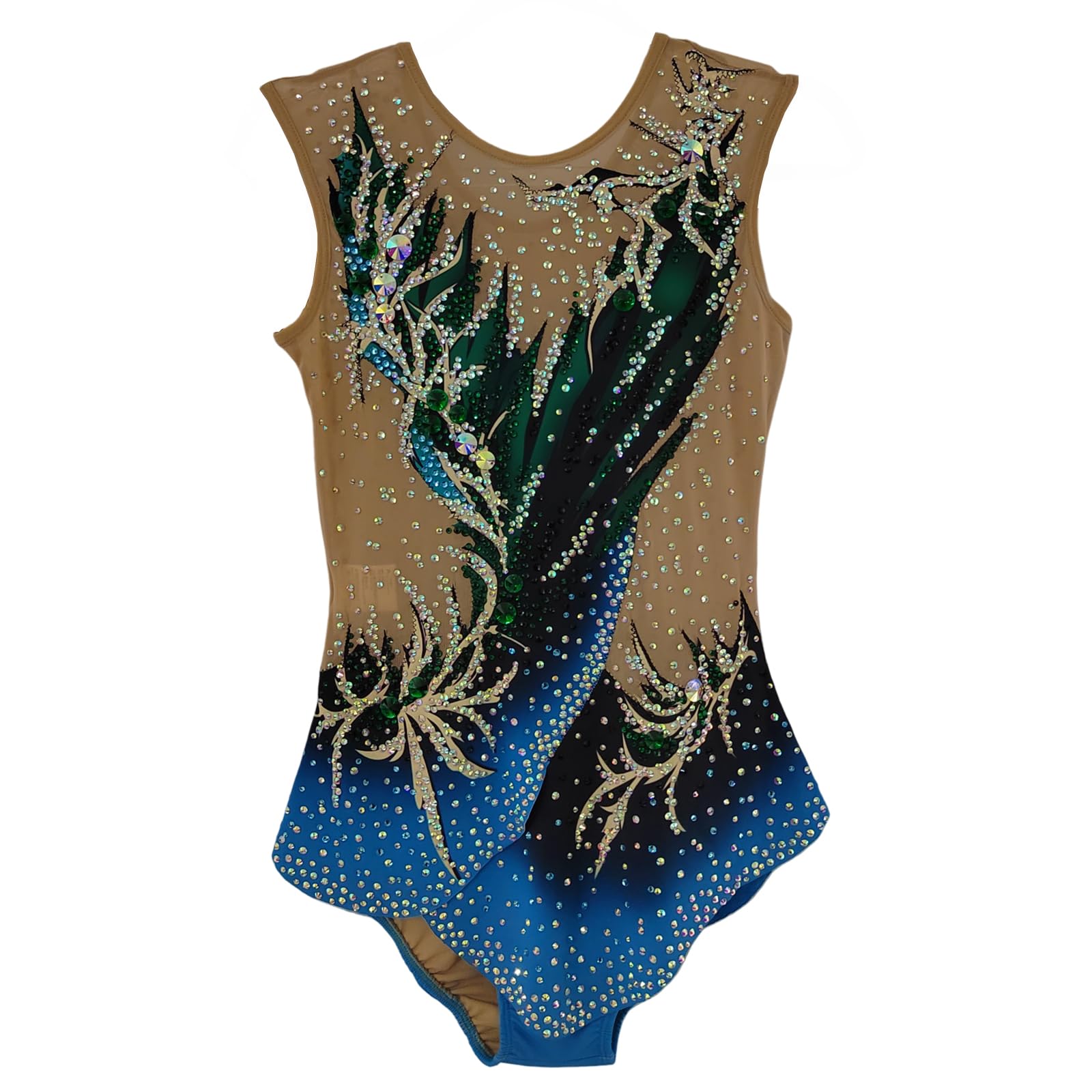 LIUHUO Justaucorps de gymnastique rythmique vert imprimé diamant pour fille compétition performance