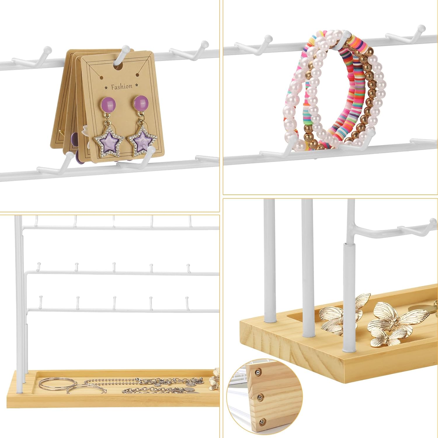 Earring Display for Vendors,6 Tiers 42 Hooks Jewelry Rack Display Holder Stand, Earring Organizer Holder for Necklaces Rings Bracelets Keychains,Jewelry Display for Selling with Earrings Cards-White