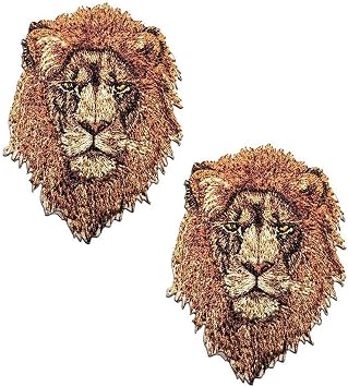 2 Pack Iron On Patches for Backpacks, Hats, DIY Sew on Applique Patch, Vintage Embroidered Patches for Repair Clothes, Jackets, Jeans #2 Lion 2 Pack