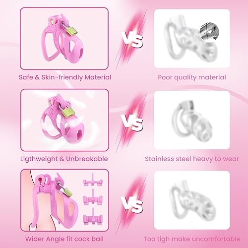 Miniatura 4 de Dispositivo de jaula de castidad masculina  Jaula ligera para pene con 3 tamaños de fijación de bloqueo y 4 anillos para el pene con doble bloqueo