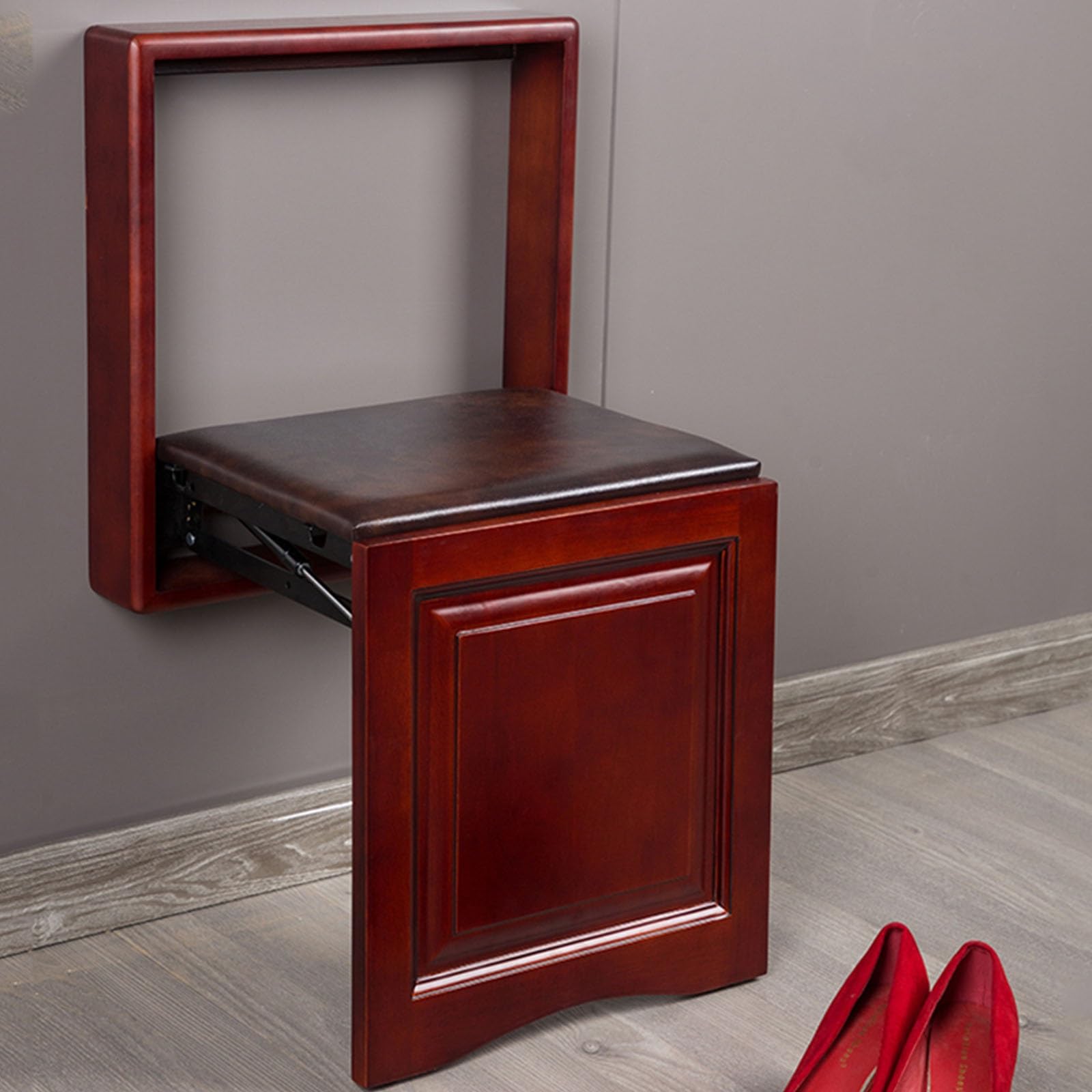 Taburete de madera maciza premium plegable y oculto para pasillo