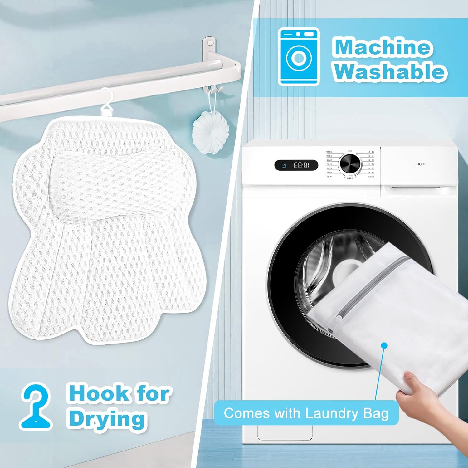 Bath Pillows for Tub, Ergonomic Bathtub Pillow for Head, Neck & Back Support, Soft Spa Cushion Washable with 4D Mesh & Non-Slip Suction Cups, Relaxing Hot Tub Accessories & Spa Gifts for Women and Men - Image 5