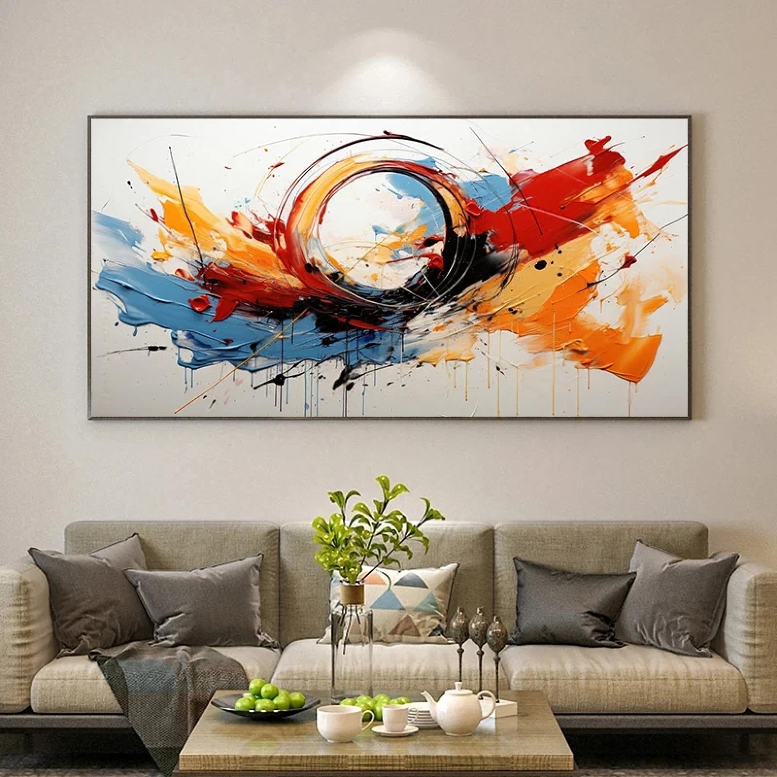 MAIMANG Nowoczesny abstrakcyjny wirowy okrąg nadruk płótno farba kolorowy okrąg wzór plakat do salonu gabinetu wystrój 80 x 160 cm bez ramy