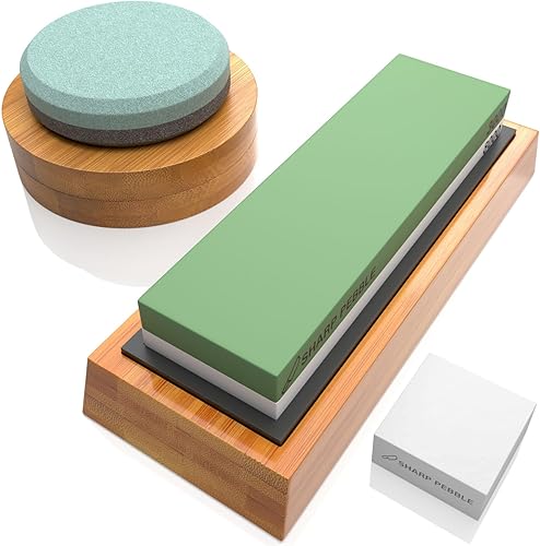 Sharp Pebble Kit de piedras para afilar cuchillos 3000/8000 y piedra de hacha con piedra aplanadora