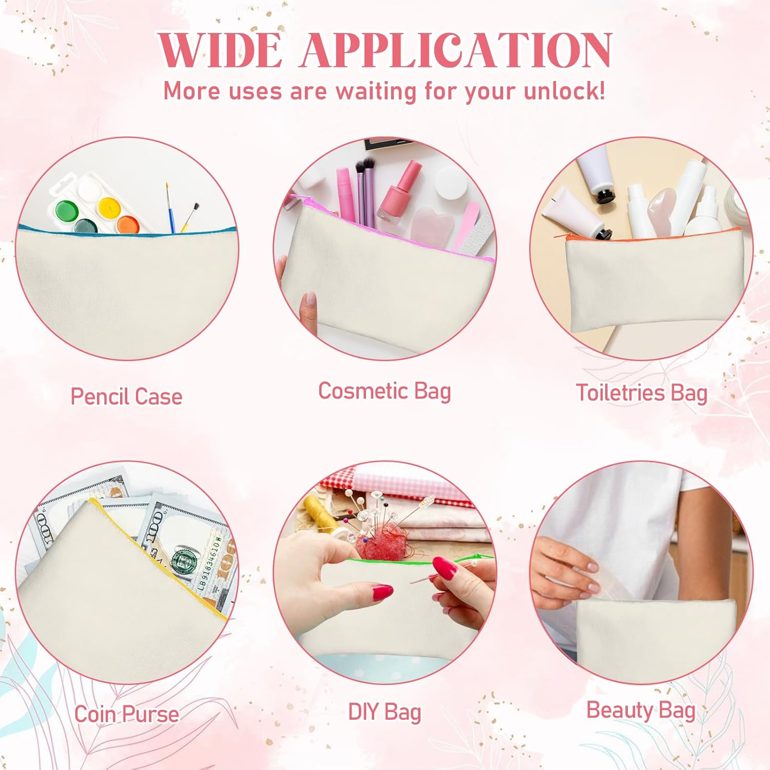 Legigo Blank Canvas Bag Zipper Pouch Makeup Bags Bulk - Multi-Purpose Canvas Pencil Pouch with Sturdy Zipper, Cosmetic Bag Travel Toiletry Bag for DIY Craft Projects, Storage (8.3 x 5 inches)