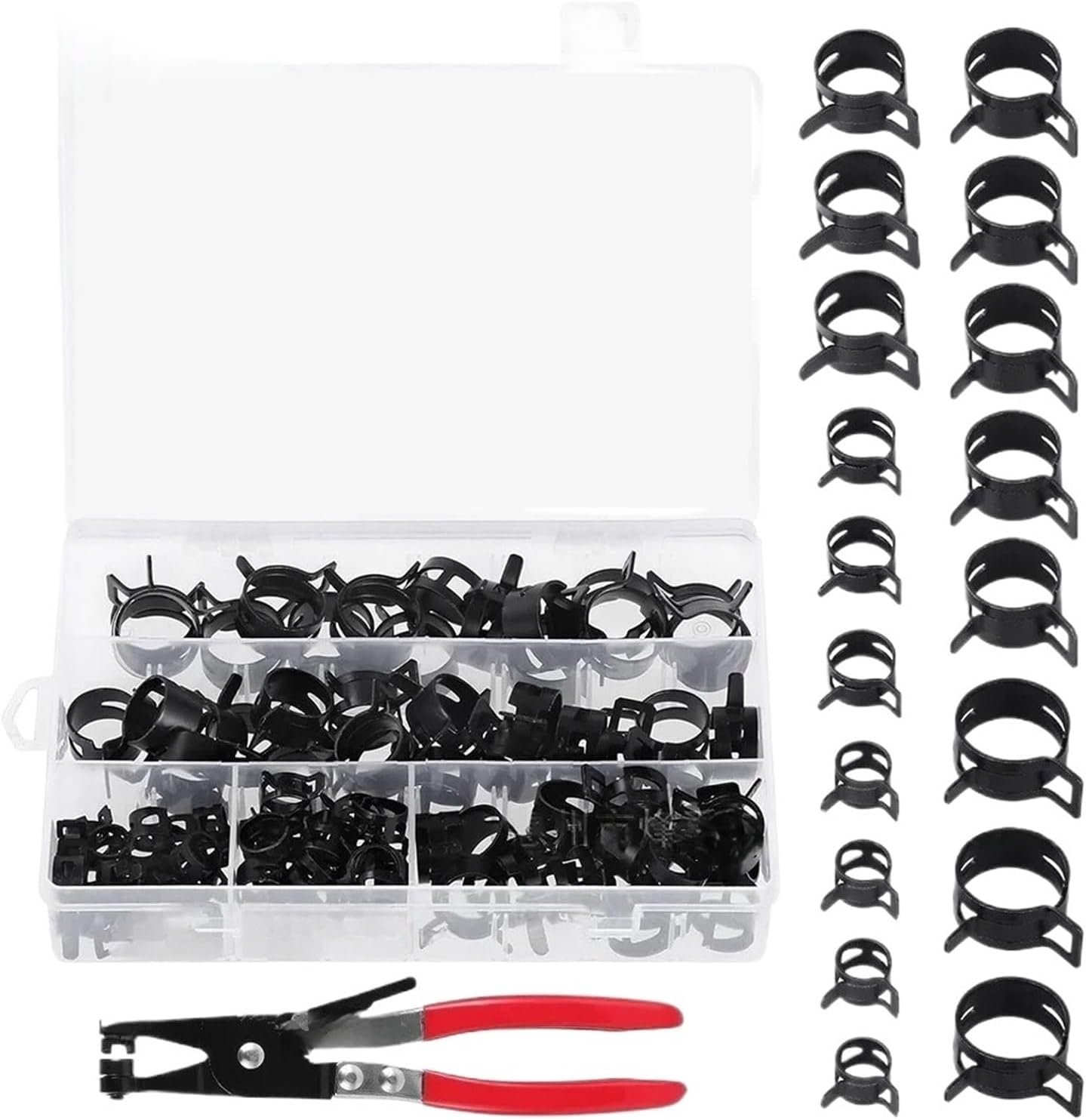 Hose Clamps 90Pcs+1 Plier/Set 10/13/17/19/21Mm Q673B Vacuum Spring Fuel Clip Oil Water Hose Pipe Tube Clamp Black Assortment Kit