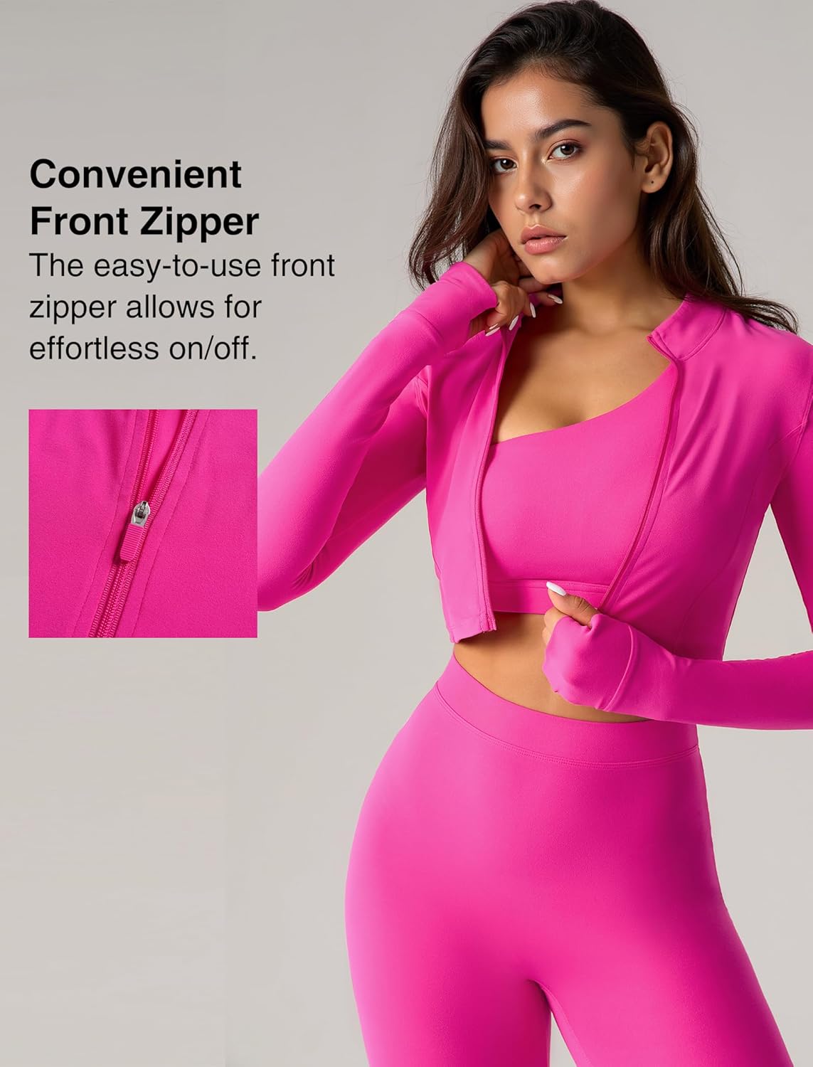 Yvette Women's Athletic Full Zip Workout Jacket with Thumb Holes Running Yoga Slim Fit Cropped Jacket - Image 4