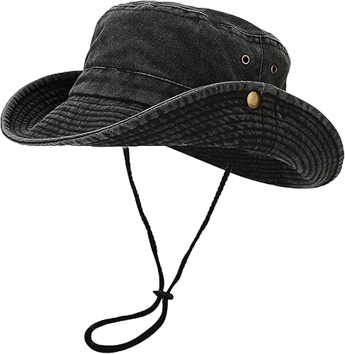 Miniatura 9 de Sombrero unisex de algodón Boonie de verano para exteriores, plegable, para pesca, sombrero de playa con cuerda para mujeres y hombres