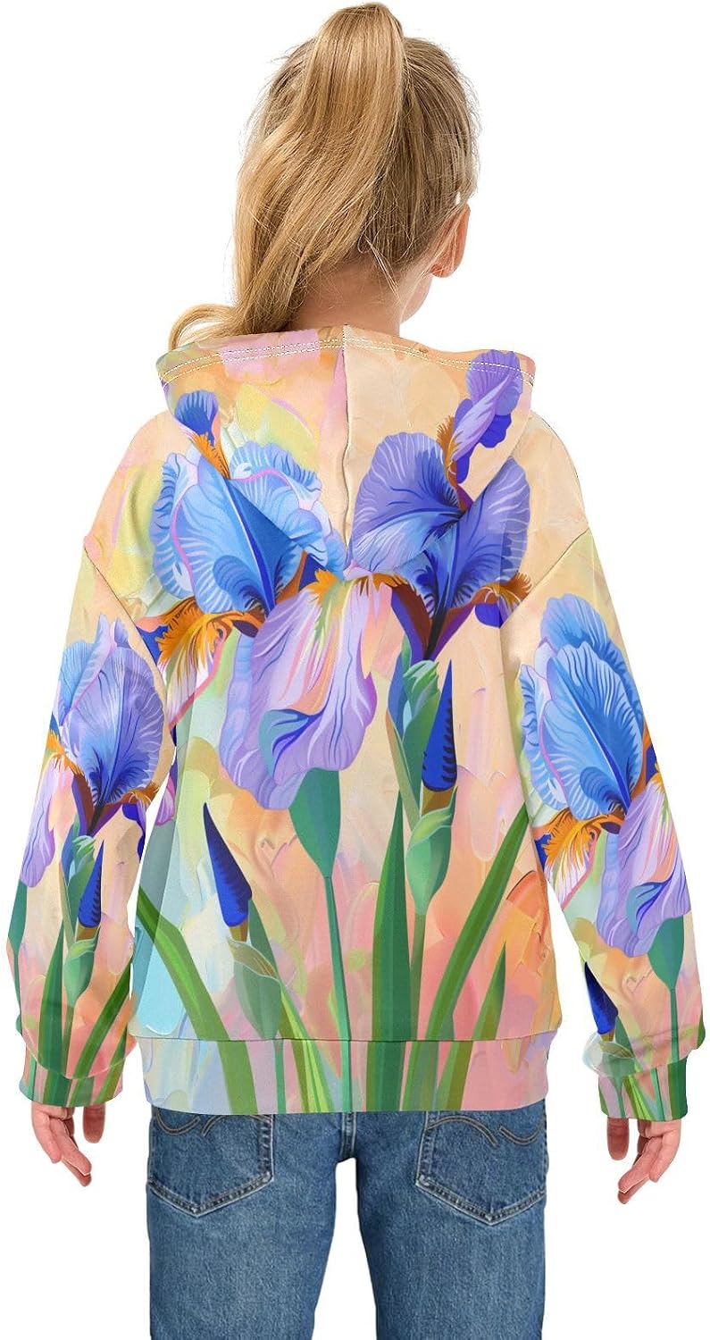 ALAZA Iris Flower Painting Hoodies Sweatshirt for Boys Girls Kids Hooded Pullover Top