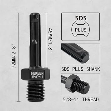 Core Drill Bit Adapter 5/8-11 Male Thread to SDS Plus Shank, Heavy-Duty Converter for Diamond Core Bits, Fits Rotary Hammer Drills, Concrete & Masonry Drilling (2 Pack)