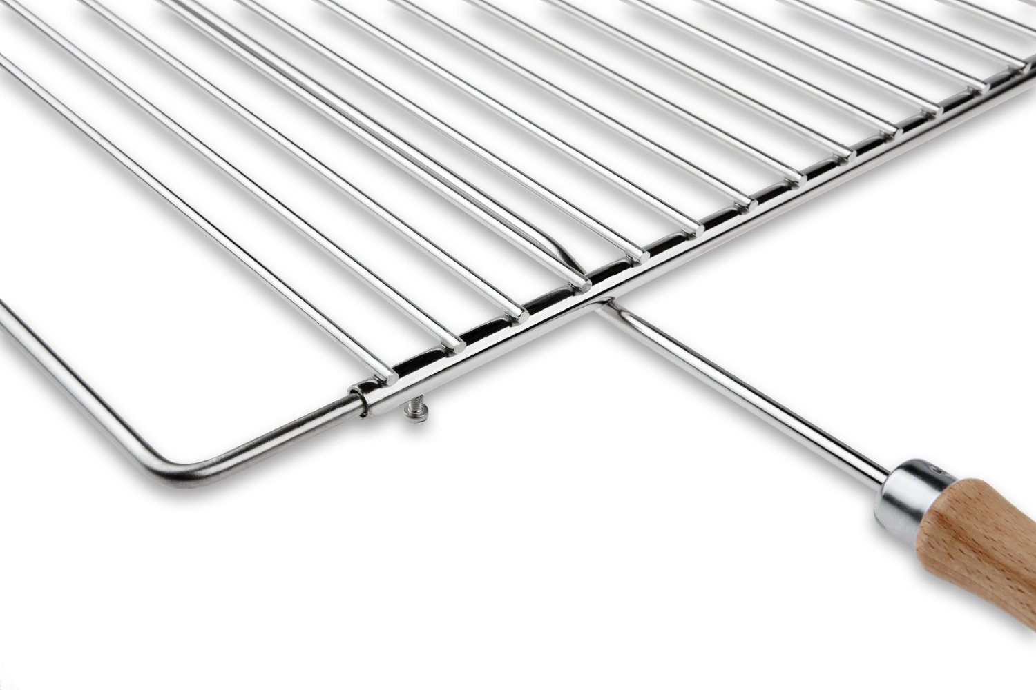 DEOS Griglia in Acciaio Inox Europeo AISI304 Regolabile 50-70x37cm - Griglia per Camino a Legna e Interno - Manici in Legno - Ideale per Caminetti da Giardino - Griglia Barbecue - Graticola Flessibile
