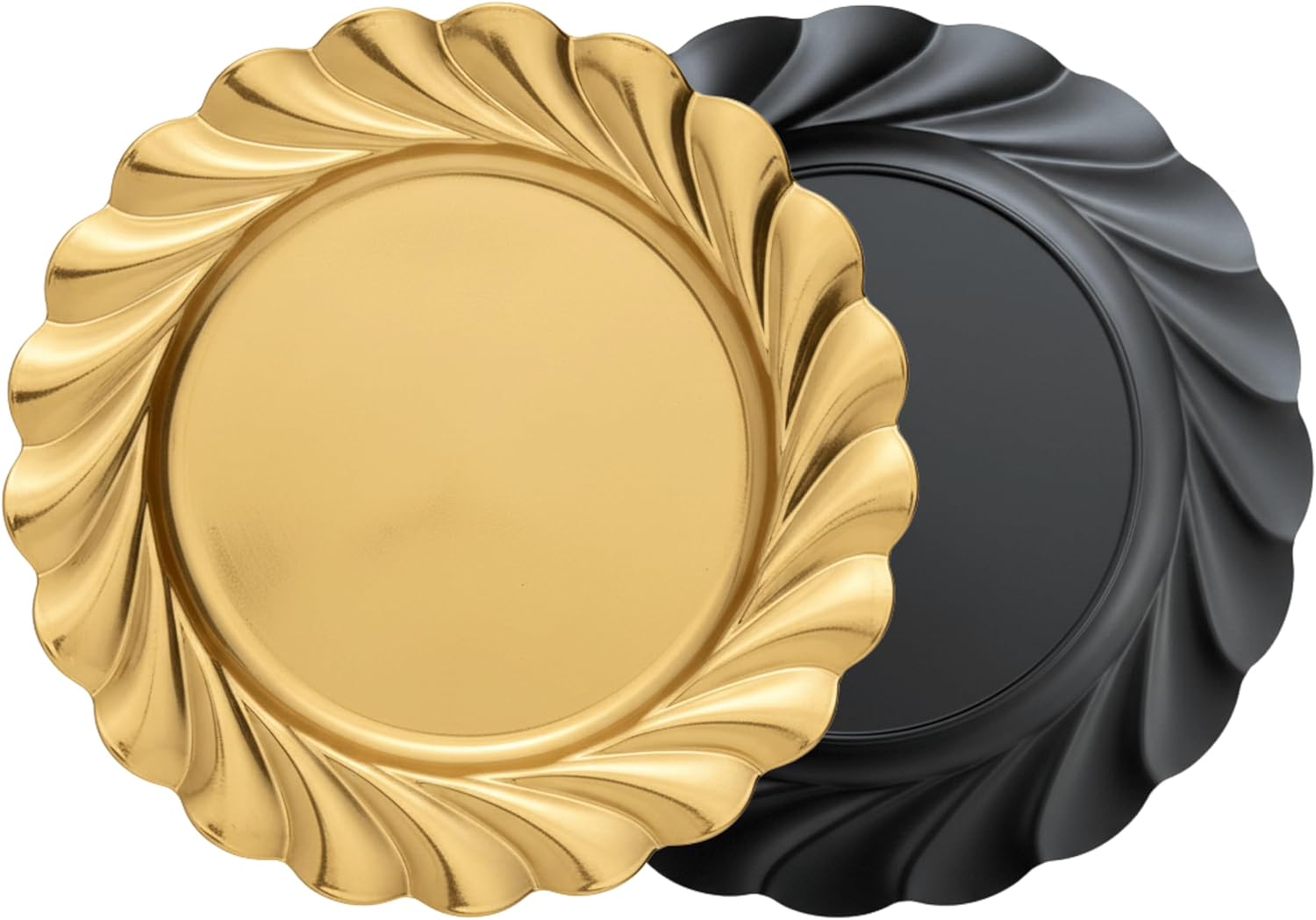 Gold Charger Plates Set of 12, Swirl Wave Plate Chargers for Dinner Plate, Round Plastic Table Chargers for Thanksgiving, Christmas, Weddings, Parties