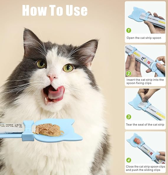 Idepet 4 Pcs Cat Strip Feeders Spoon,Cute Cats Treat Squeeze Spoons Pet Food Mixing Spoon Multifunctional Lickable Treat Feeding Dispenser for Cat Liquid Snack and Wet Food(Bule&Pink&Purple)