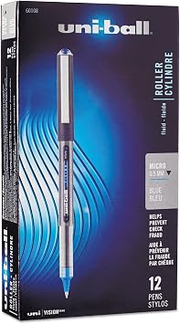 uni-ball 60108 Vision Roller Ball Stick Waterproof Pen Blue Ink Micro Dozen