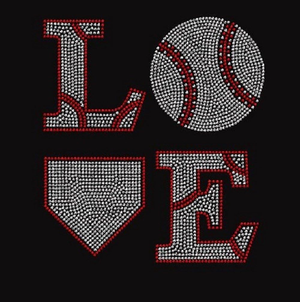 Love Baseball 4 Rhinestone Iron on Transfer